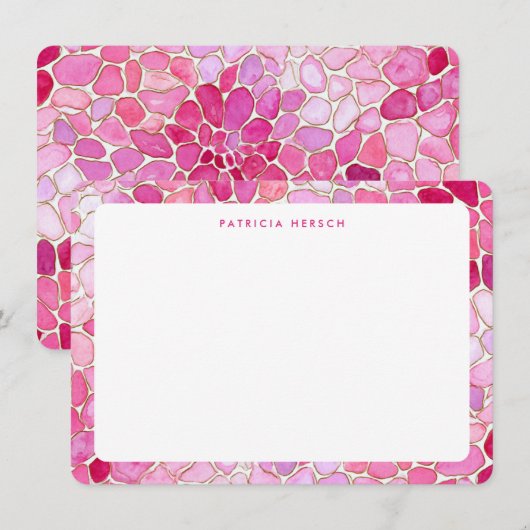 Carte De Correspondance Pink Mosaic Girly Cute Personalized Name Note Card (Devant / Derrière)