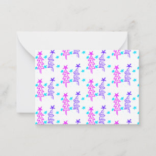 Carte De Correspondance Pink violet doodé noël arbre étoiles vacances pa