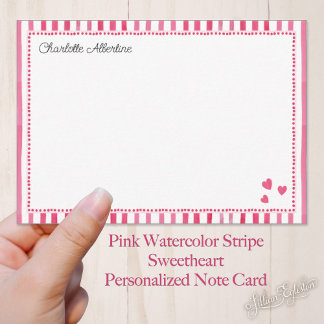 Carte De Correspondance Pink Watercolor Stripe Sweethee Personnalisé