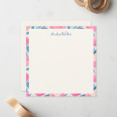 Carte De Correspondance Pivoine Rose Bleu Botanique Bordure Nom Script (Devant/Arrière en situation)