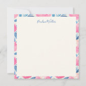 Carte De Correspondance Pivoine Rose Bleu Botanique Bordure Nom Script (Devant)