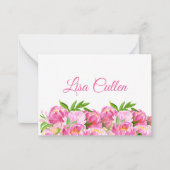 Carte De Correspondance Pivoines roses aquarelle remerciements personnalis (Devant)