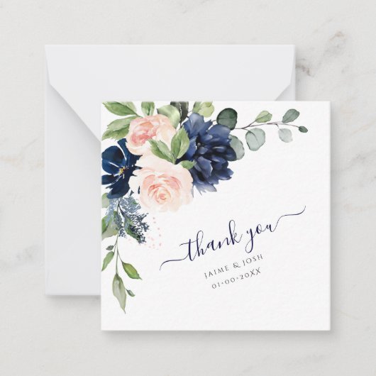 Carte De Correspondance PixDezines Aquarelle Fleurs Blush Navy merci (Devant)
