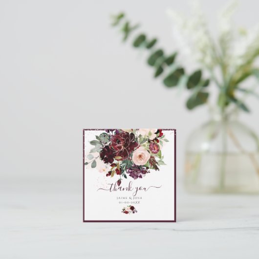 Carte De Correspondance PixDezines Fleurs aquarelles Blush et Bourgogne (Debout devant)