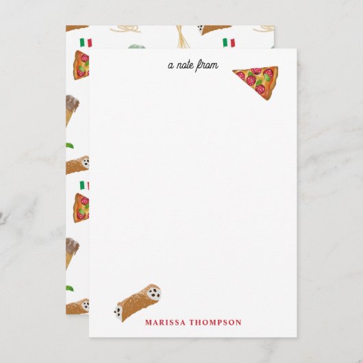 Carte De Correspondance Pizza italienne Pâtes Tiramisu Motif (Devant / Derrière)