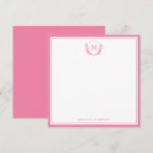 Carte De Correspondance Plage de monogramme rose double bordure (Devant / Derrière)