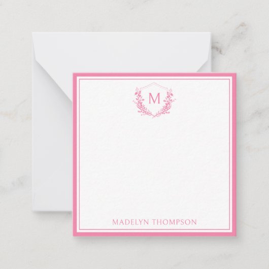 Carte De Correspondance Plage de monogramme rose double bordure (Devant)