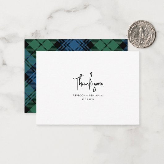 Carte De Correspondance Plaid Campbell Rustic Mariage Tartan Merci (Devant/Arrière en situation)