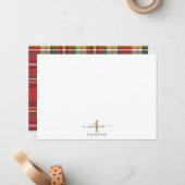 Carte De Correspondance Plaid Monogramme Nom Initial Vacances Écriture Rus (Devant/Arrière en situation)