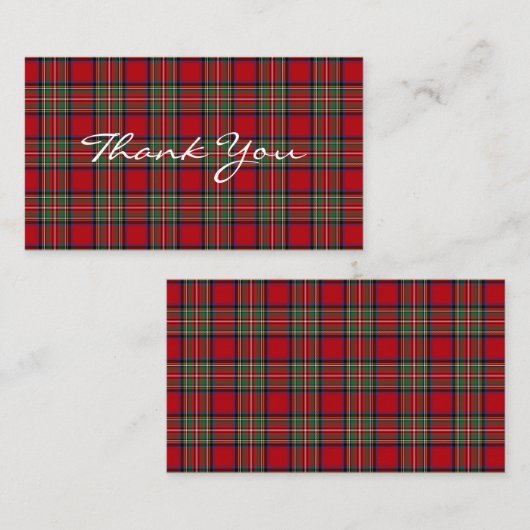 Carte De Correspondance Plaid Rustique Tartan Stewart Fête Remerciements (Devant / Derrière)