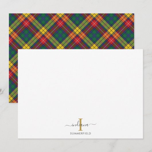 Carte De Correspondance Plaid Tartan Monogramme Rustique (Devant / Derrière)