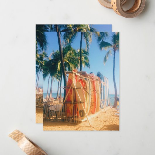 Carte De Correspondance Planches de surf de Waikiki Beach (Devant/Arrière en situation)