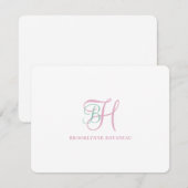 Carte de correspondance plate à monogramme rose bl (Devant / Derrière)
