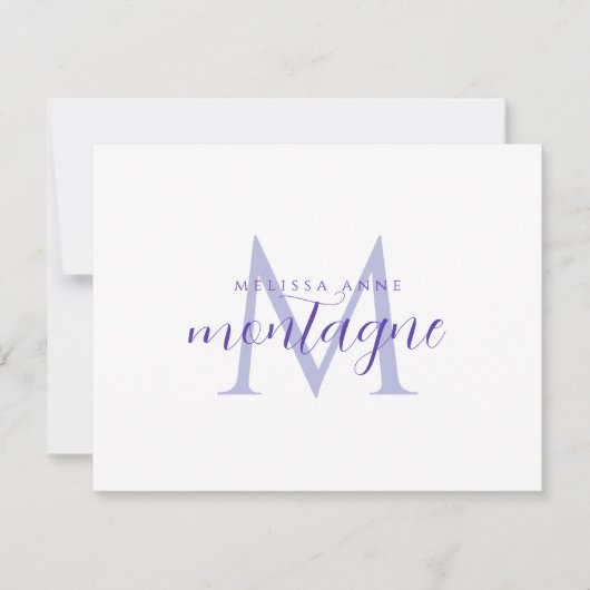Carte de correspondance plate à monogramme violet (Devant)
