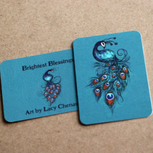 Carte De Correspondance Plumes de paon Peacocks Turquoises