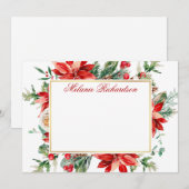 Carte De Correspondance Poinsettia Aquarelle Rouge Feuillage Doré (Devant / Derrière)