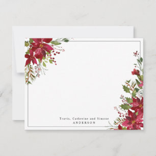 Carte De Correspondance Poinsettia Floral Fêtes de Noël Rouge Bourgogne