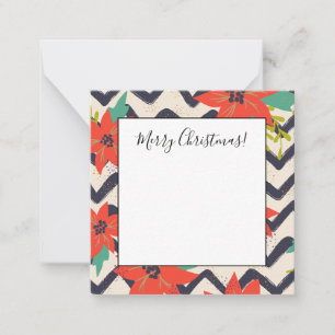 Carte De Correspondance Poinsettia rouge de Noël à chevrons noir et blanc