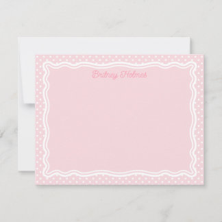 Carte De Correspondance Points roses pâles & cadre ondulé Ajouter un nom