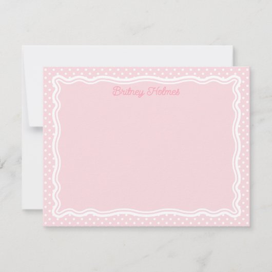 Carte De Correspondance Points roses pâles & cadre ondulé Ajouter un nom (Devant)