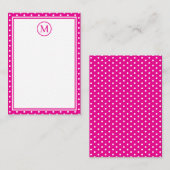 Carte De Correspondance Pois blancs preppy sur Monogramme rose vif (Devant / Derrière)