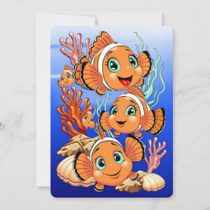 Carte De Correspondance Poisson clown Dessin animé mignon Famille Sous l'e