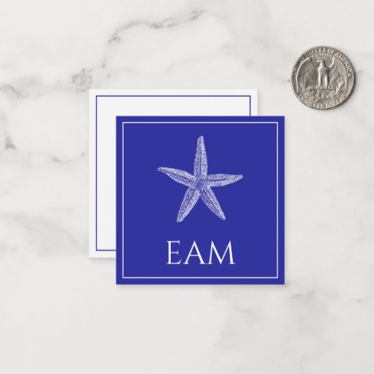 Carte De Correspondance Poisson étoile blanche côtière sur Monogramme bleu (Devant/Arrière en situation)