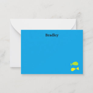 Carte De Correspondance Poissons verts et jaunes mignons sur le bleu
