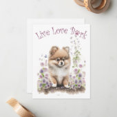 Carte De Correspondance Pomeranian Chien Maman Floral (Devant/Arrière en situation)