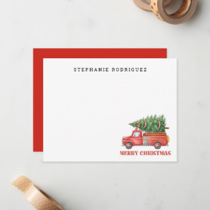 Carte De Correspondance Pompier à l'aquarelle Camion de pompiers de Noël