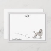Carte De Correspondance Poodé Chien Gris Bordure Monogramme Personnalisé (Devant / Derrière)
