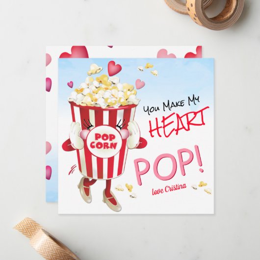 Carte De Correspondance Popcorn Love Funny (Devant/Arrière en situation)