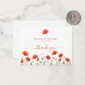 Carte De Correspondance Poppies d'aquarelle rouge, Merci Mariage (Devant/Arrière en situation)