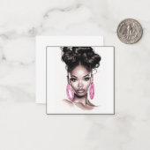 Carte De Correspondance Portrait afro-américain chic noir et rose (Devant/Arrière en situation)
