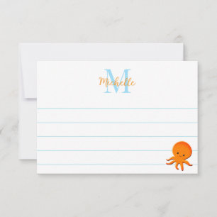 Carte De Correspondance Poulpe Bébé Mignon Monogramme Ligné Personnalisé