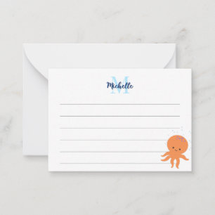 Carte De Correspondance Poulpe de dessin animé mignon monogramme personnal