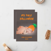 Carte De Correspondance Premier Halloween Baby Photo Grey (Devant/Arrière en situation)