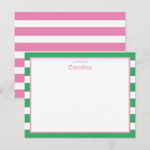Carte De Correspondance Préparatoire Rose & Bandes Vert Printanier Féminin