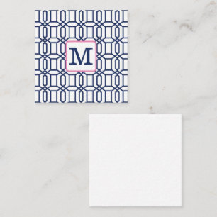 Carte De Correspondance Preppy Blanc bleu octagon Monogramme initial