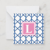 Carte De Correspondance Preppy Blue Trellis Bamboo Motif Monogramme (Devant)