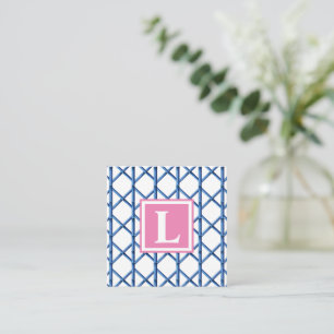 Carte De Correspondance Preppy Blue Trellis Bamboo Motif Monogramme