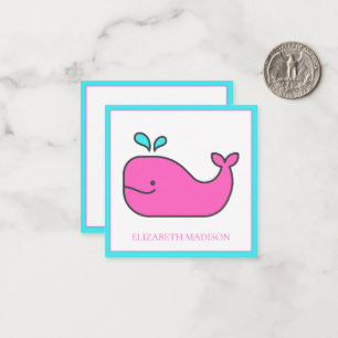 Carte De Correspondance Preppy Nautical Pink et Aqua Whale Personnalisé