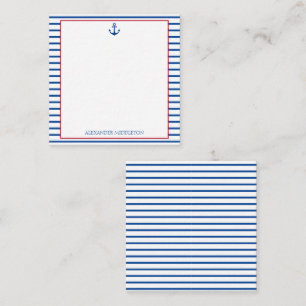 Carte De Correspondance Preppy Nautical Stripes et Ancre Personnalisé