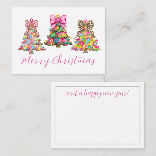 Carte De Correspondance Preppy Pink and Green Christmas Trees (Devant / Derrière)