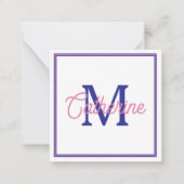 Carte De Correspondance Preppy Pink and Navy Blue Simple Monogram (Devant)
