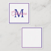 Carte De Correspondance Preppy Pink and Navy Blue Simple Monogram (Devant / Derrière)