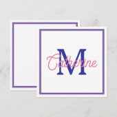 Carte De Correspondance Preppy Pink and Navy Blue Simple Monogram (Devant / Derrière)