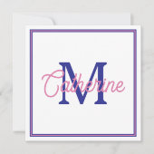 Carte De Correspondance Preppy Pink and Navy Blue Simple Monogram (Devant)