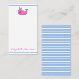 Carte De Correspondance Preppy Pink Blue et White Whale Personnalisé