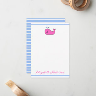 Carte De Correspondance Preppy Pink Blue et White Whale Personnalisé